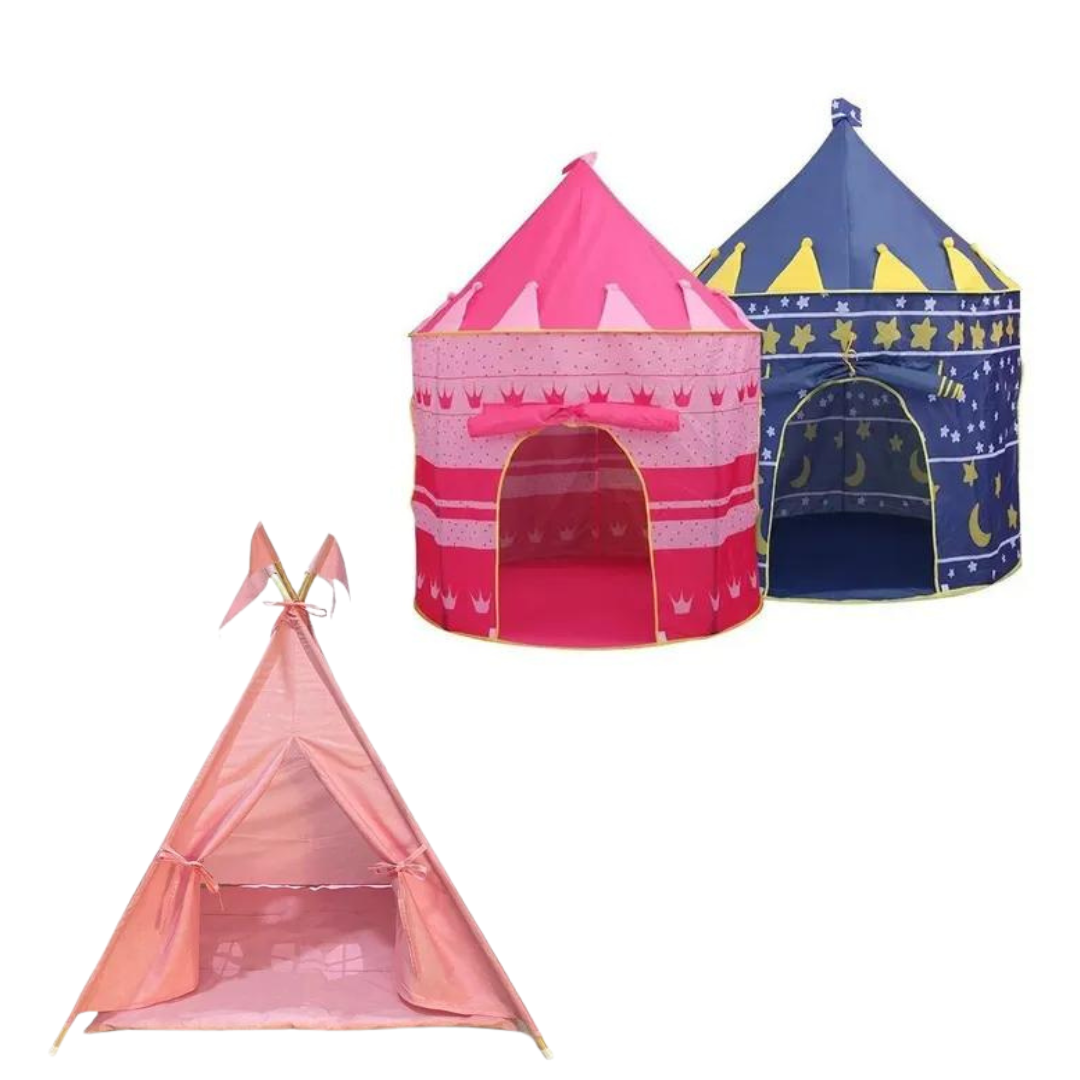 Cabanas infantis nas cores rosa e azul.