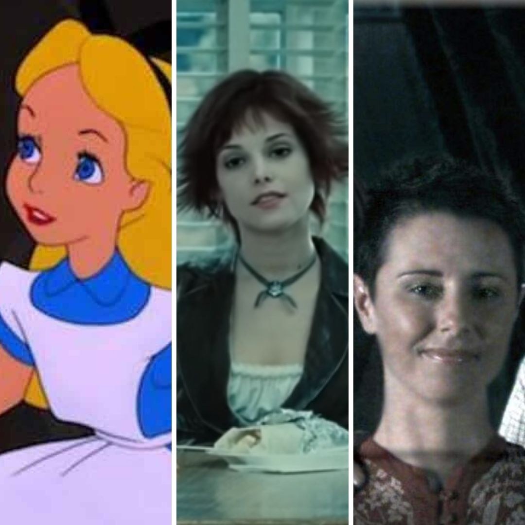 Personagens Alice de Alice no País das Maravilhas, Alice de Crepúsculo e Alice de Harry Potter.