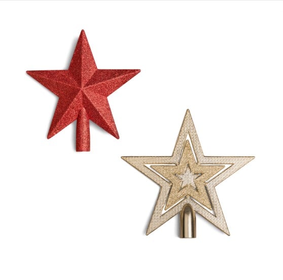 Estrelas de árvore de natal nas cores vermelha e dourada.