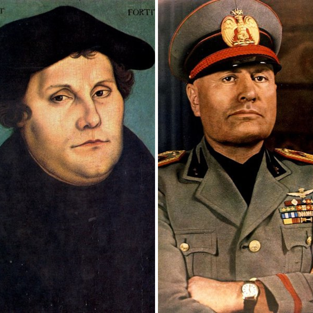 Retrato de Martinho Lutero e foto de Benito