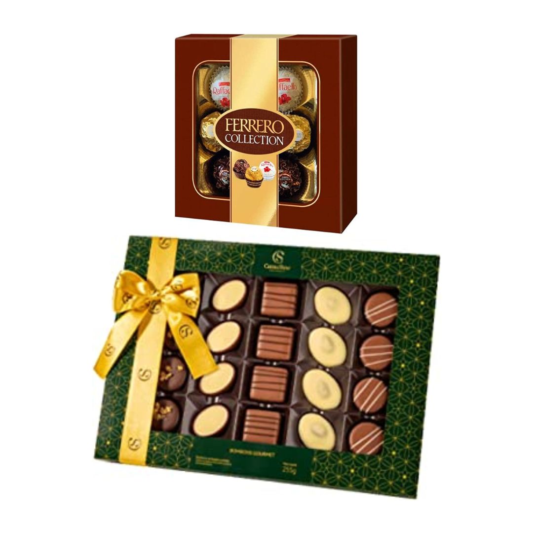 Caixas de chocolates da Cacau Show e Ferrero Collection