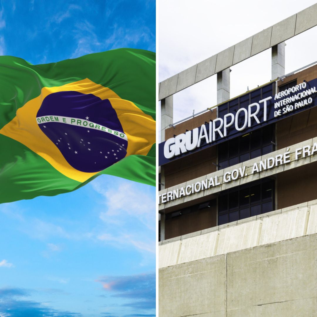 Bandeira do Brasil e Aeroporto Internacional de Guarulhos.