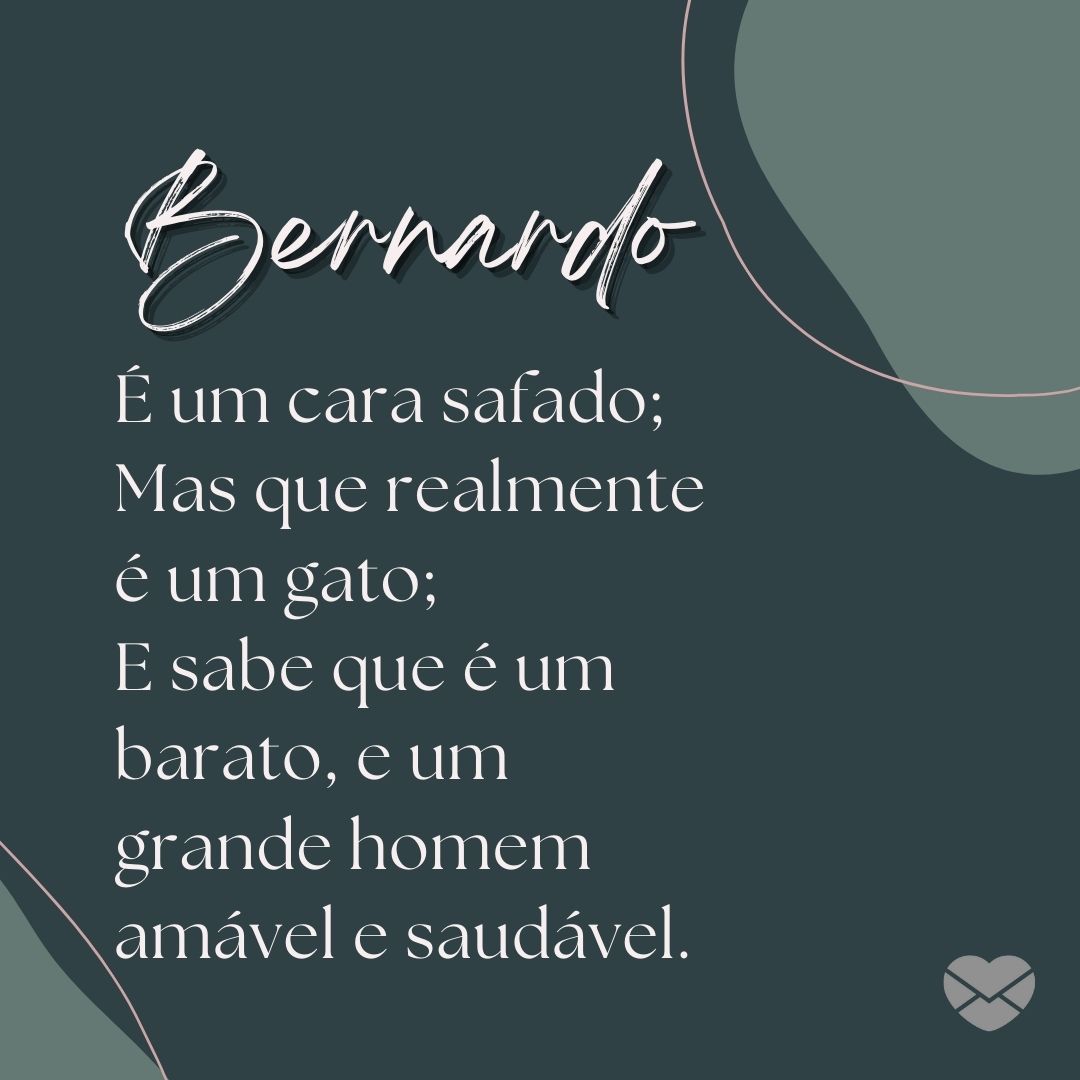 'Bernardo  É um cara safado; Mas que realmente é um gato; E sabe que é um barato, e um grande homem amável e saudável.' - Significado do nome Bernardo