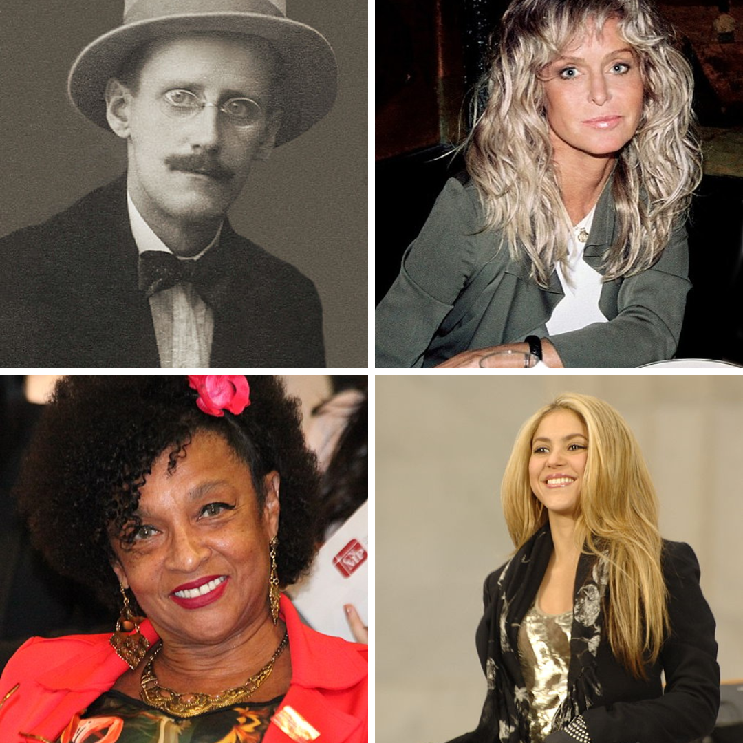 James Joyce, Farrah Fawcett, Elisa Lucinda e Shakira.