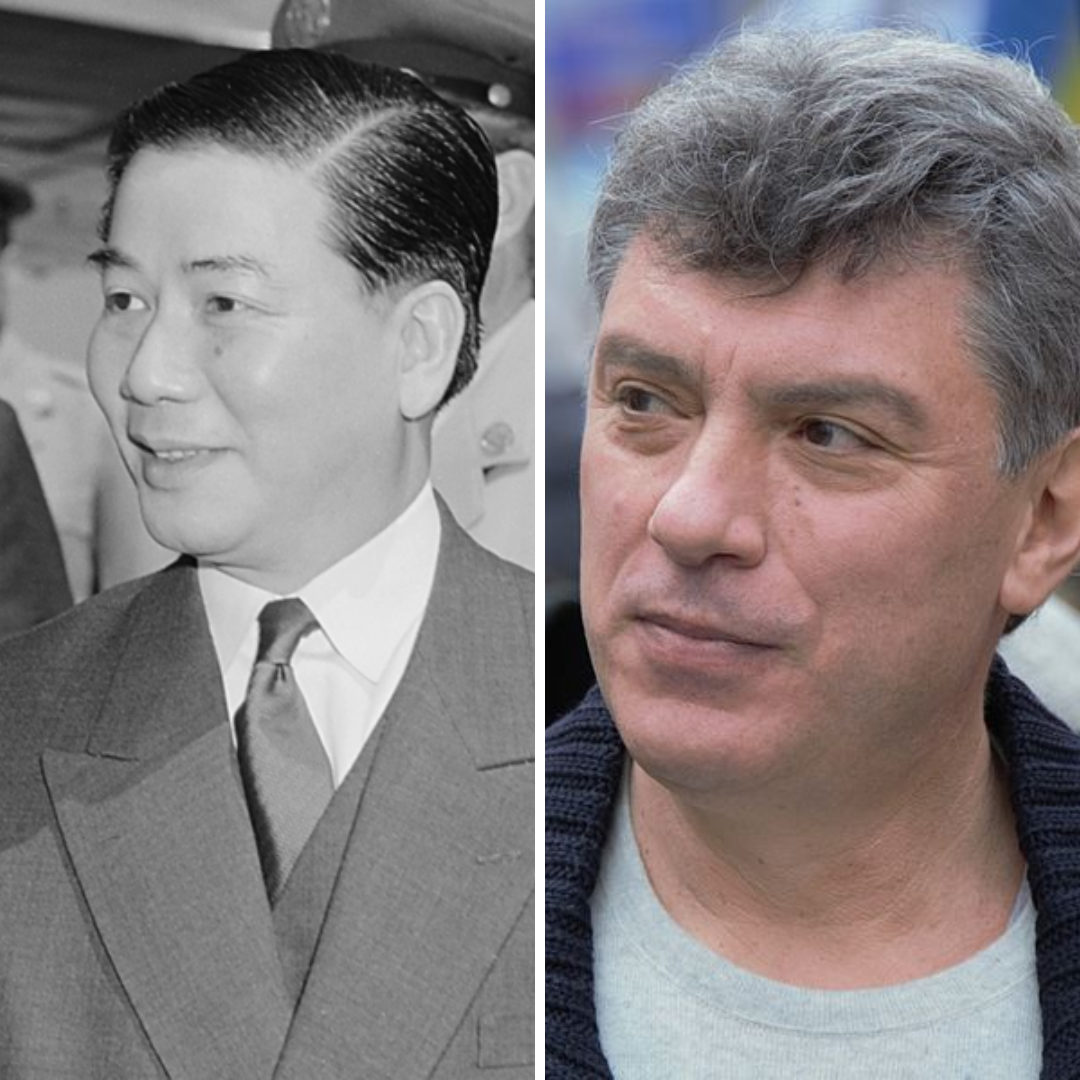 Foto preto e branco de ngo Dinh Diem e colorida de Boris Nemtsov