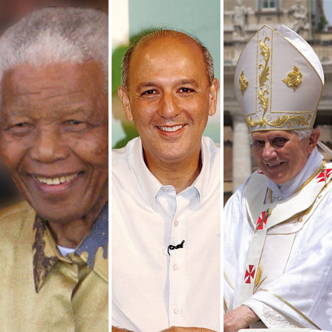 Gride de fotos de Nelson Mandela, José Roberto e Papa Bento XVI