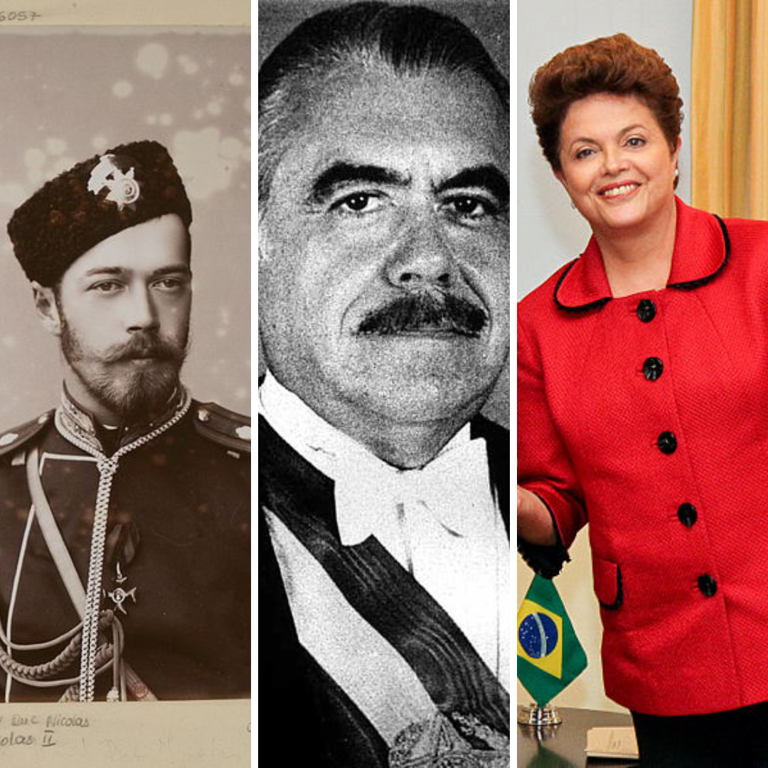 Gride de fotos com Nicolau II, José Sarney e Dilma.