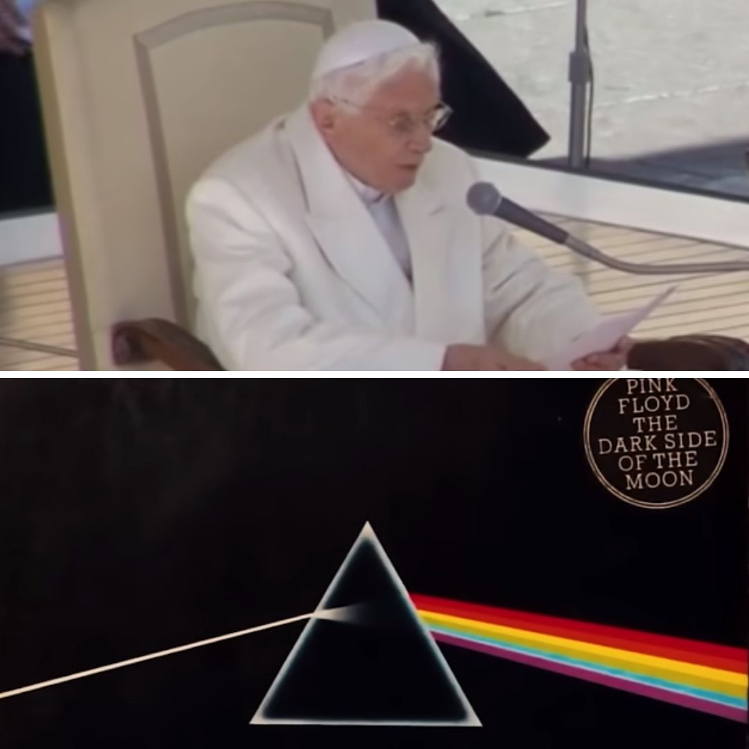 Gride das imagens da renúncia do Papa Bento XVI e do albúm The Dark Side of the Moon de Pink Floyd