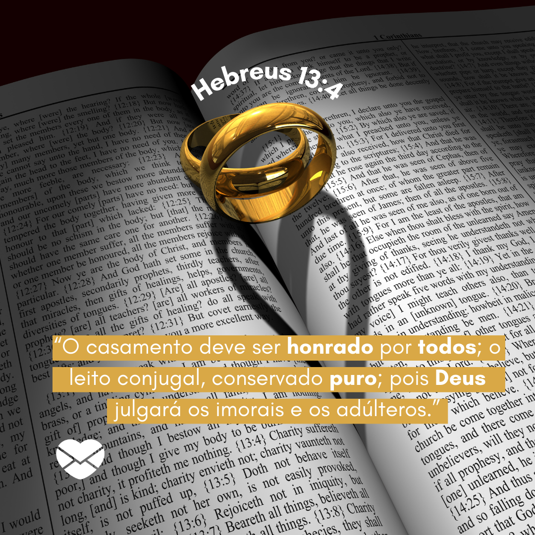 '“O casamento deve ser honrado por todos; o leito conjugal, conservado puro; pois Deus julgará os imorais e os adúlteros.”' - Versículos sobre casamento