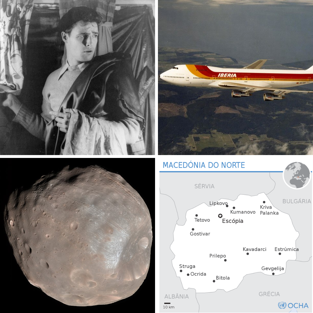 Marlon Brandon, modelo boing 747, asteroide Phobos II e mapa da Macedônia do Norte