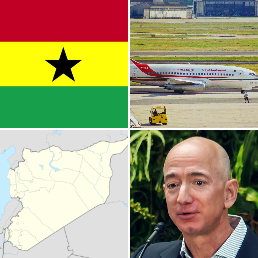Bandeira da Gana, Voo Air Algérie 6289, mapa de Raqqa e Jeff Bezos
