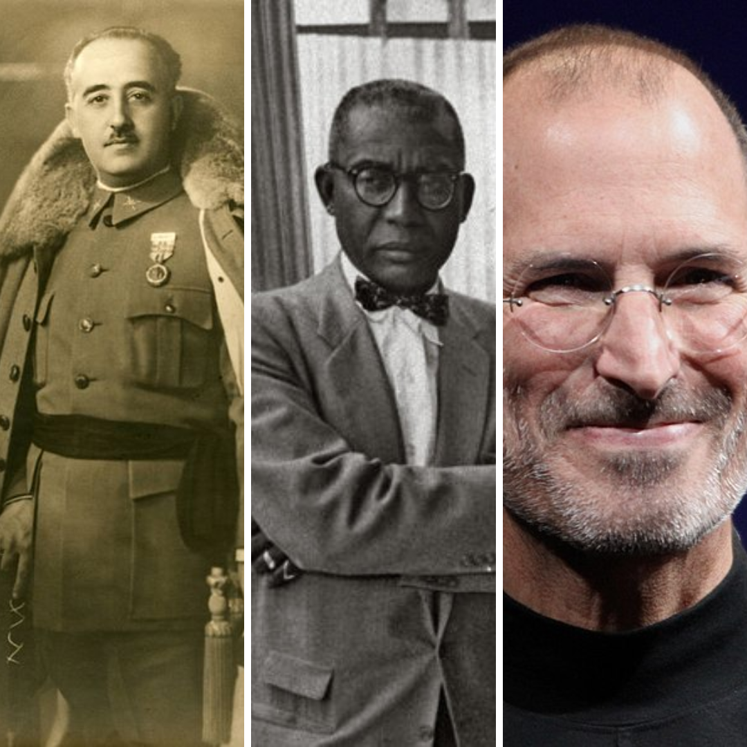 Grid com fotos de Steve Jobs, Francisco Franco e François