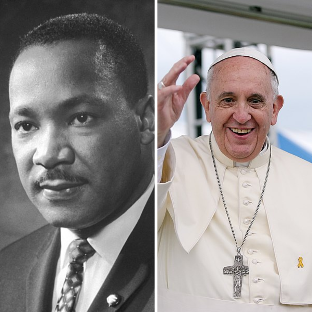 Grid de imagens com fotos de Martin Luther King e Papa Francisco