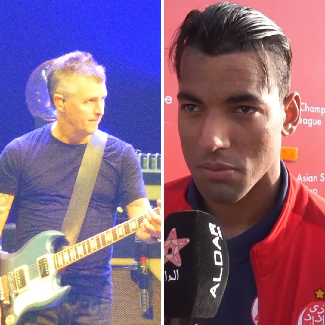Gride das imagens do guitarrista Mike McCready e do futebolista morroquino Ahmed Reda Tagnaouti