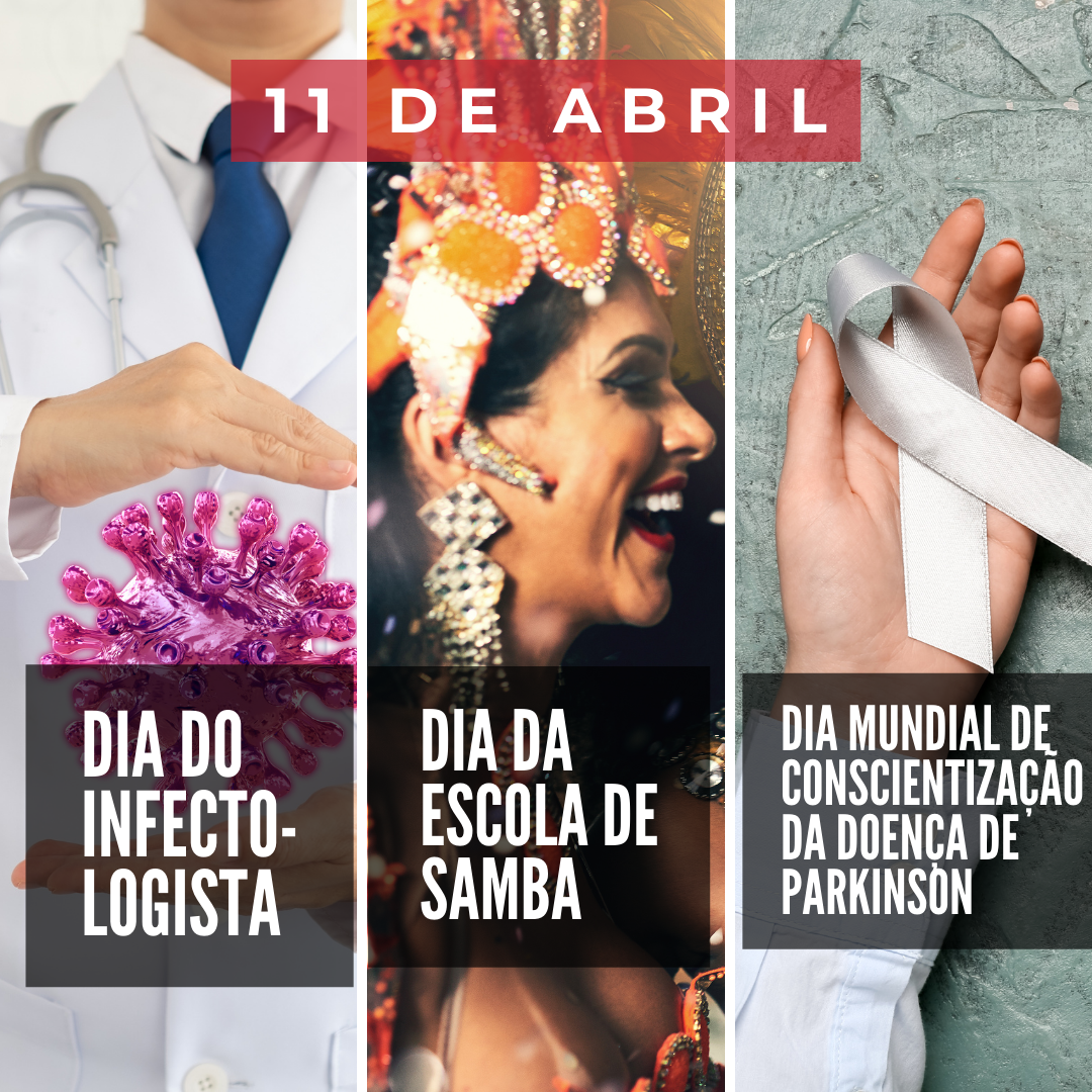 'Dia do Infecto-logista. Dia da Escola de Samba. Dia Mundial de Conscientização da Doença de Parkinson.' - 11 de abril