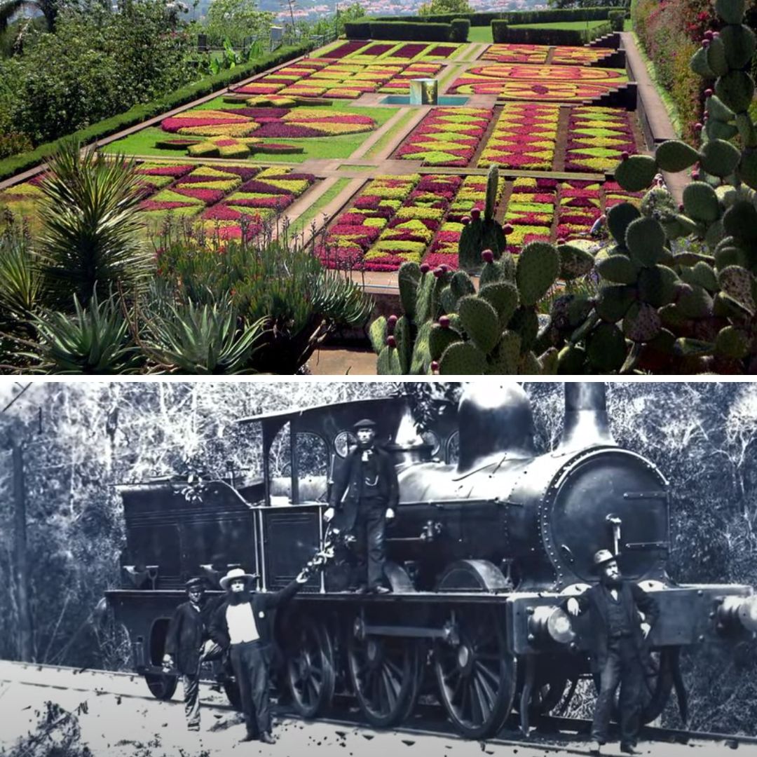 Gride das imagens do Jardim Botânico da Madeira e da primeira ferrovia do Brasil - 30 de abril
