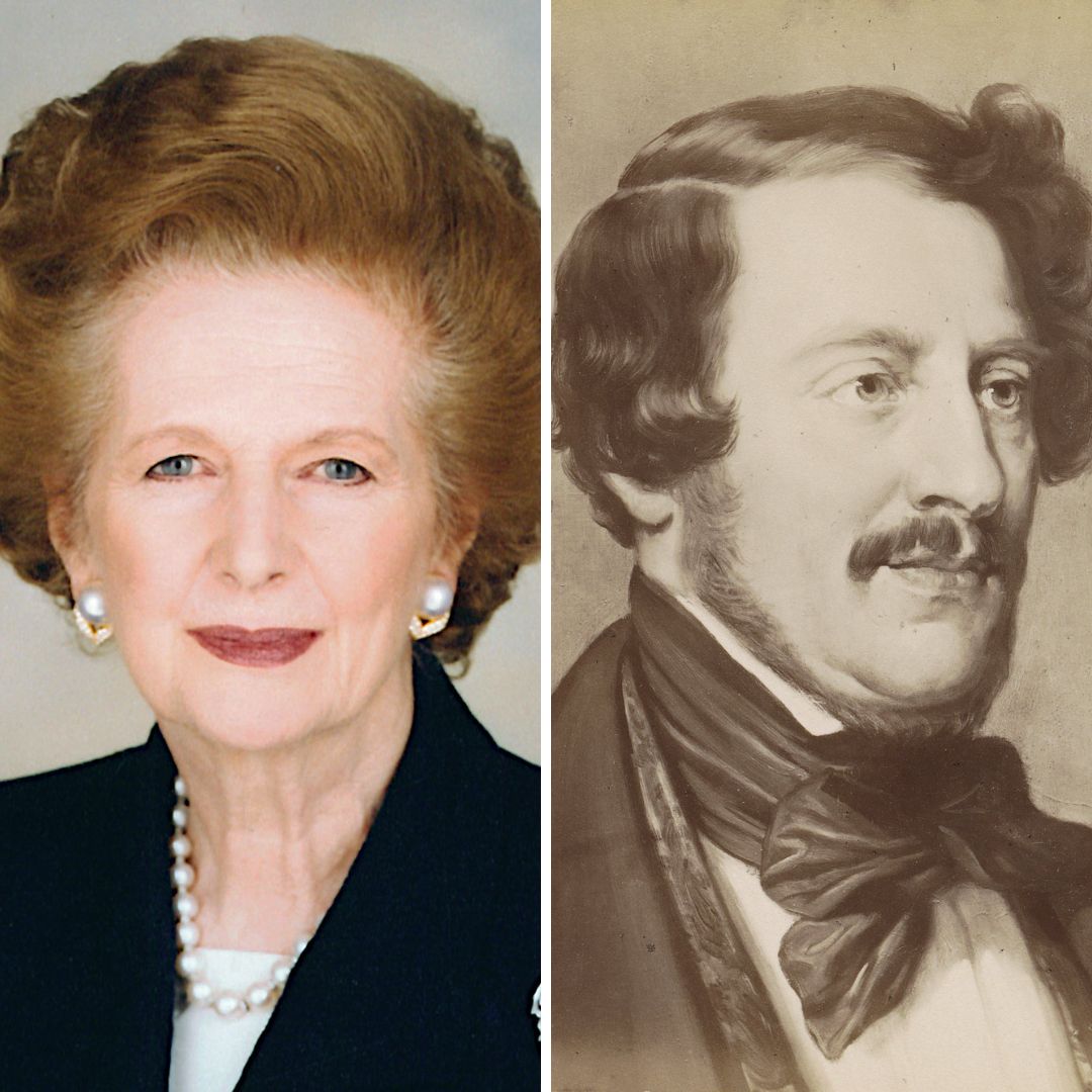 Gride da foto de Margaret Thatcher e do retrato de Gaetano Donizetti - 8 de abril