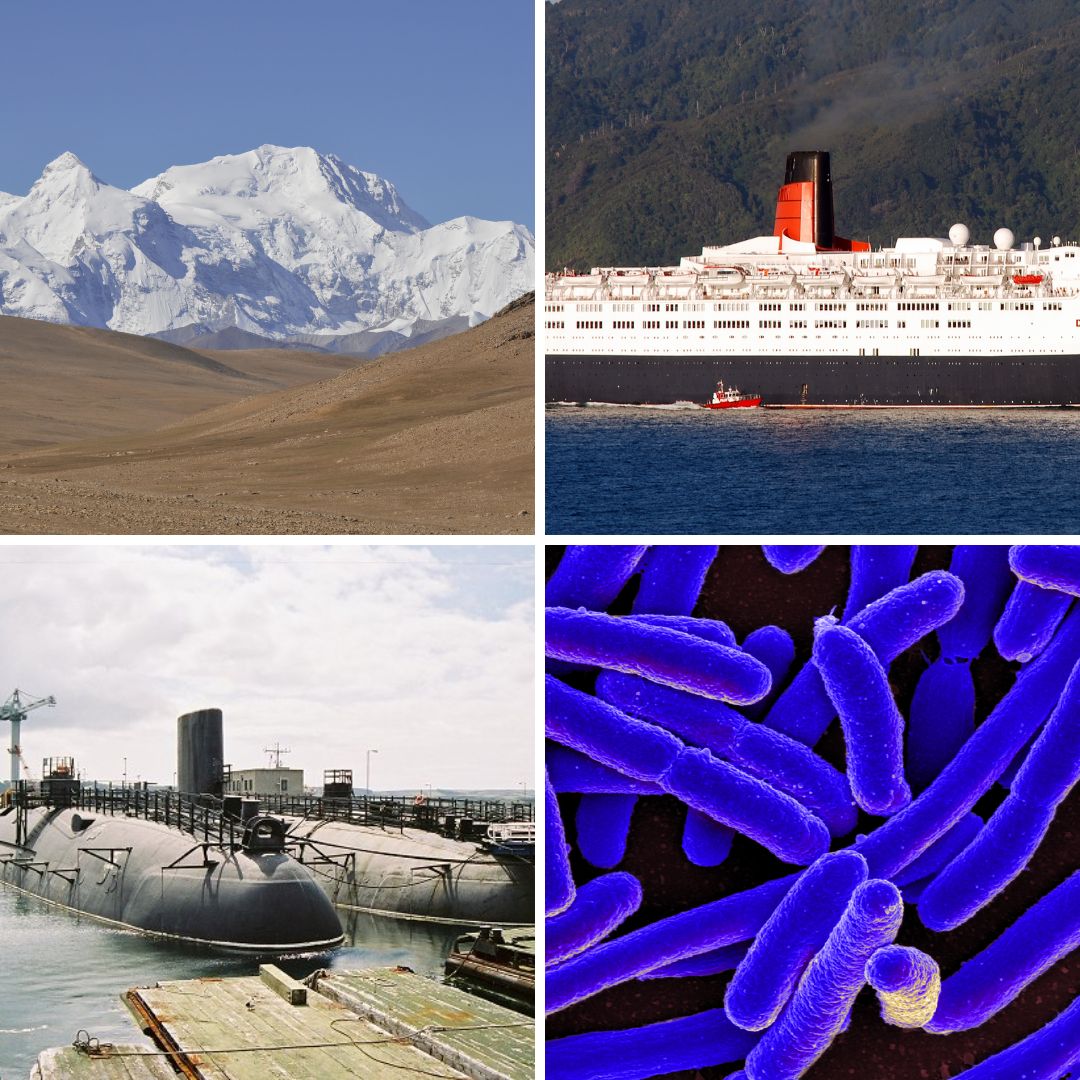 Shishapangma, navio de passageiros britânico “Queen Elizabeth 2”, HMS Conqueror e bactéria E.coli