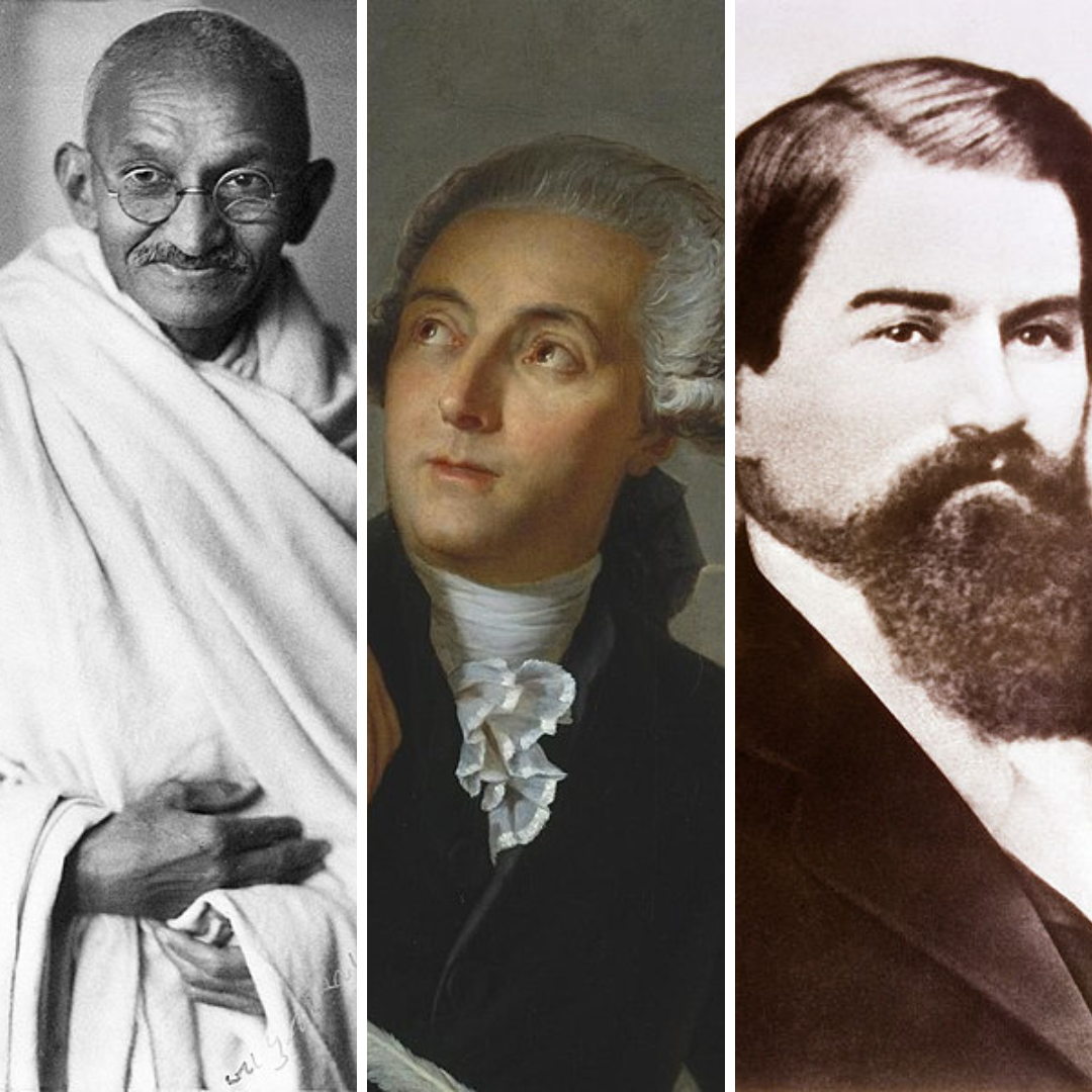 Grid de imagens com Gandhi, Antoine e John