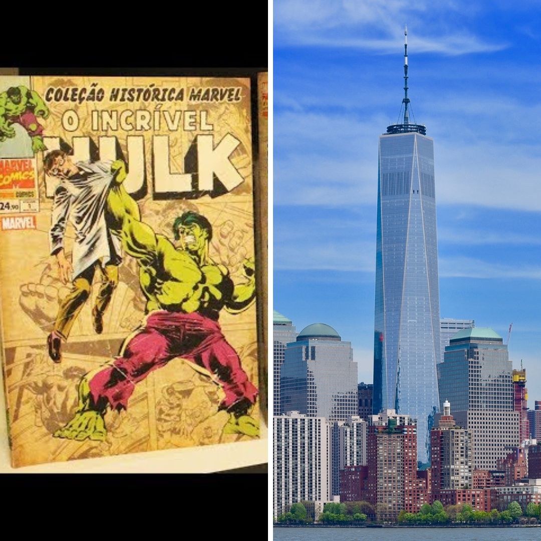 Gride das imagens da primeira edição da história de “O Incrível Hulk” e do edifício One World Trade Center - 10 de maio