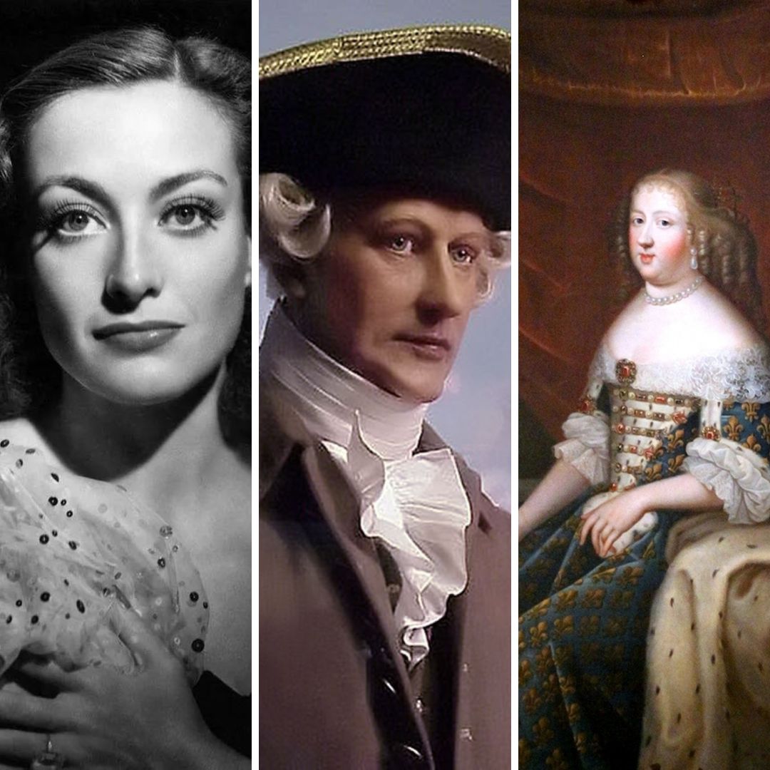 Gride da foto de Joan Crawford e dos retratos em pintura de Maria Teresa da Áustria e George Vancouver - 10 de maio