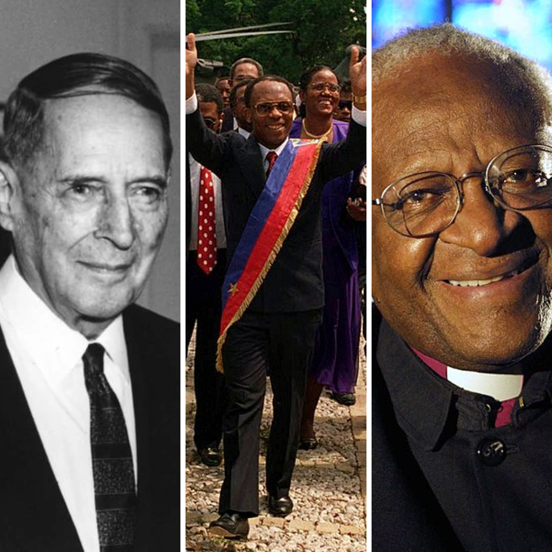 Gride de imagens com Douglas, Jean e Desmond Tutu