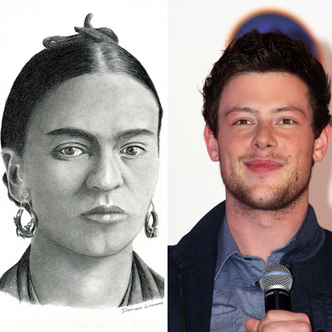 Gride com a imagem da pintura de Frida Kahlo e com a foto de Cory Monteith - 13 de julho