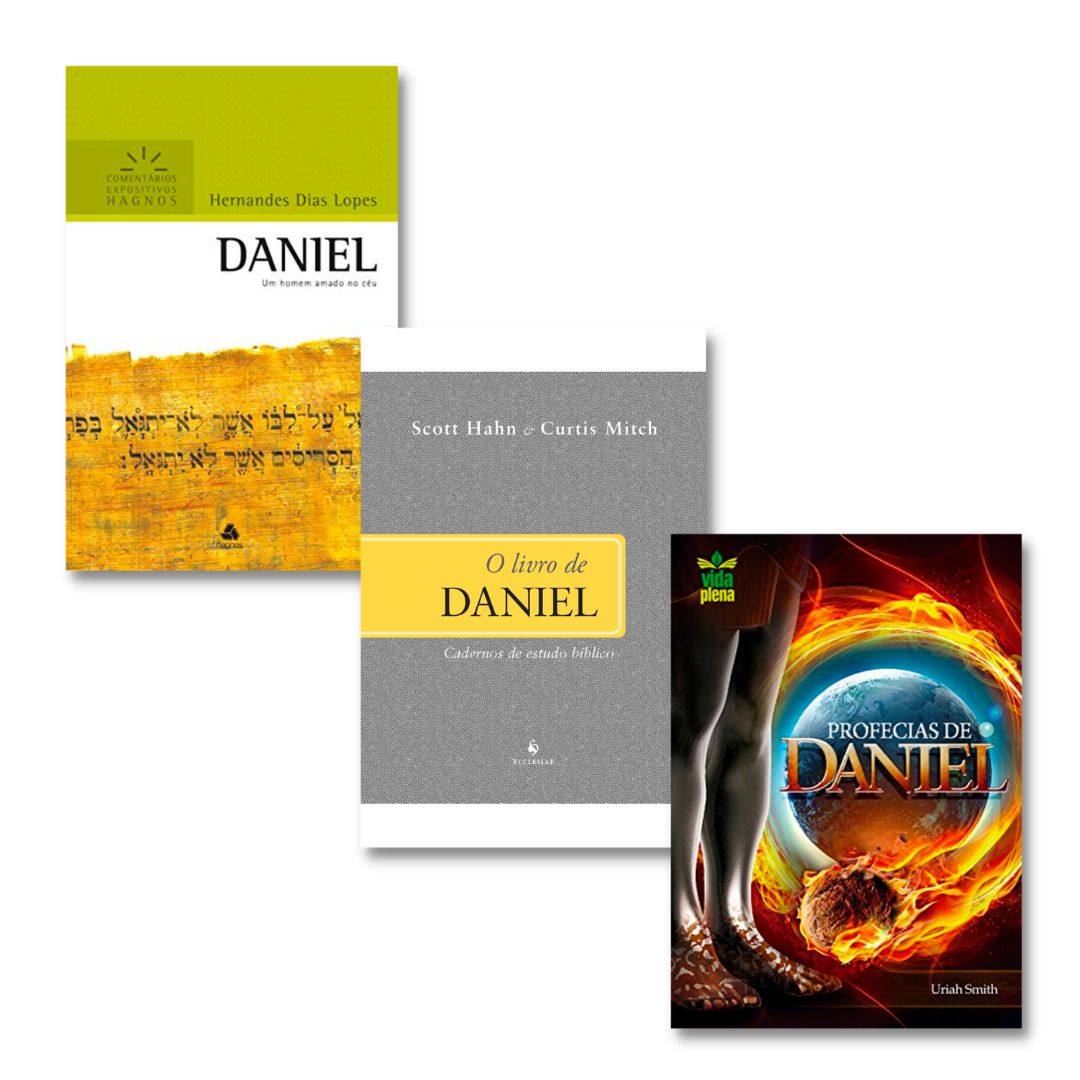 Imagem dos livros 'Daniel: Um homem amado no céu', “O livro de Daniel — Cadernos de Estudo Bíblico” e 'As profecias de Daniel: E sua maravilhosa confirmação histórica!”