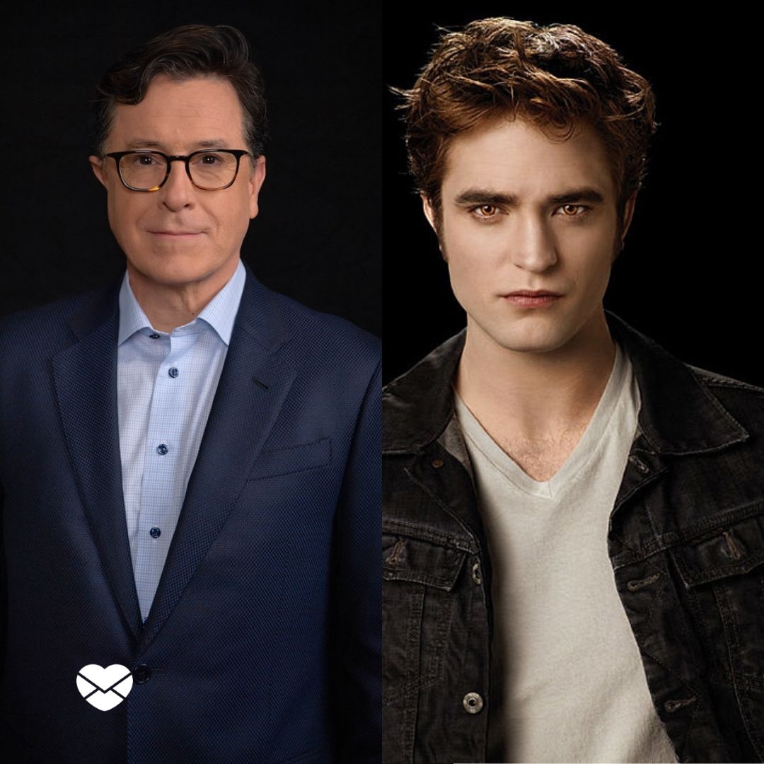 'imagem 1 - Stephen Colbert 
imagem 2 - Robert Pattinson '- 13 de maio