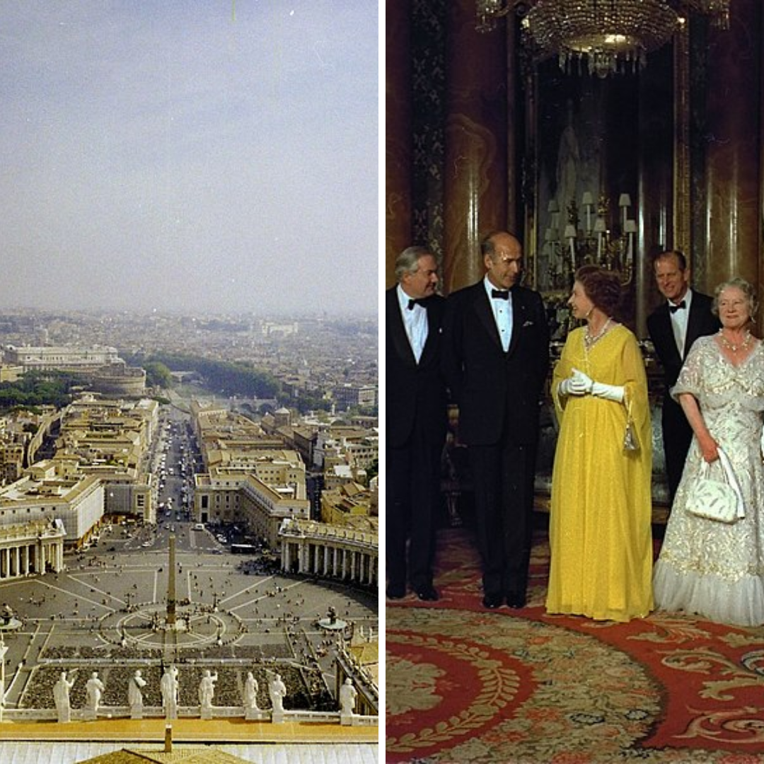 Montagem com imagens do Vaticano e Jubileu de Prata da Rainha Elizabeth II