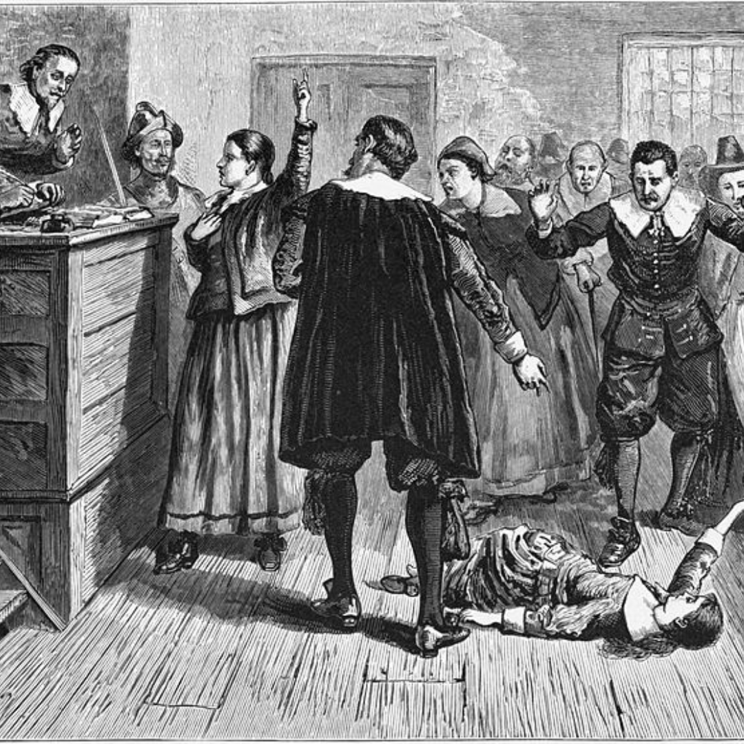 Ilustração do julgamento das bruxas de Salem