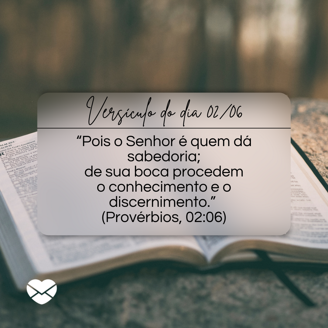 '“Pois o Senhor é quem dá sabedoria;
de sua boca procedem
o conhecimento e o discernimento.” 
(Provérbios, 02:06)'
