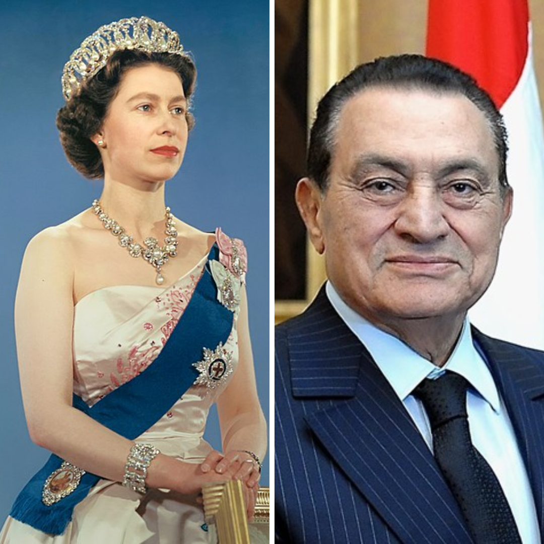 Rainha Elizabeth e Hosni Mubarak