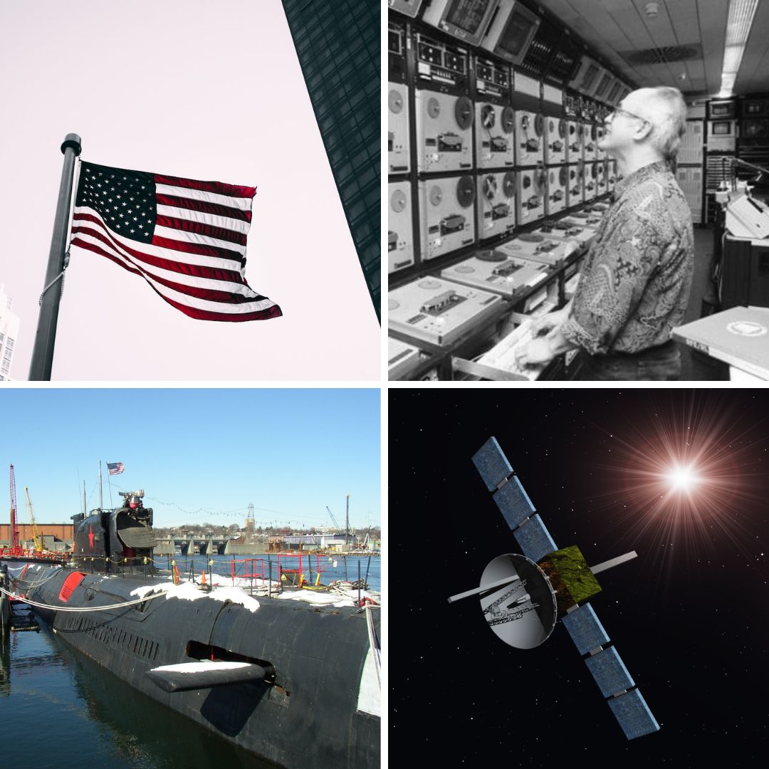 Bandeira dos EUA, rádio Free Europe, submarino K-19 e sonda Nozomi