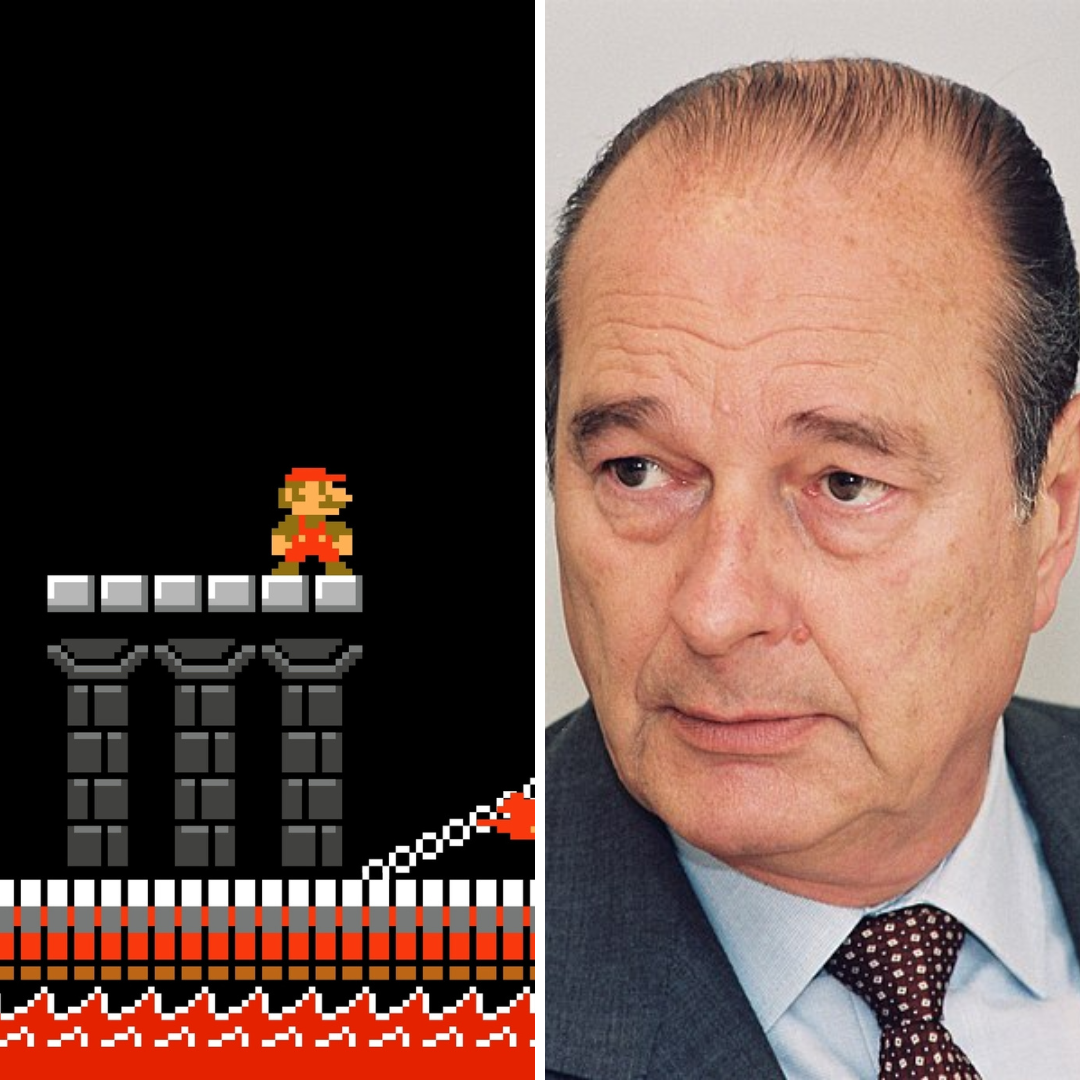 Jogo Mario Bros e Jacques Chirac