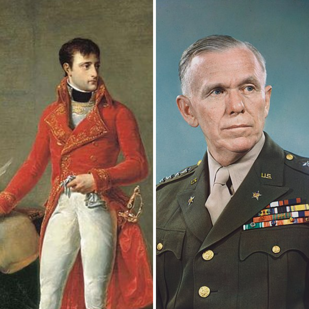 Montagem com imagens de Napoleão Bonaparte e George C. Marshall