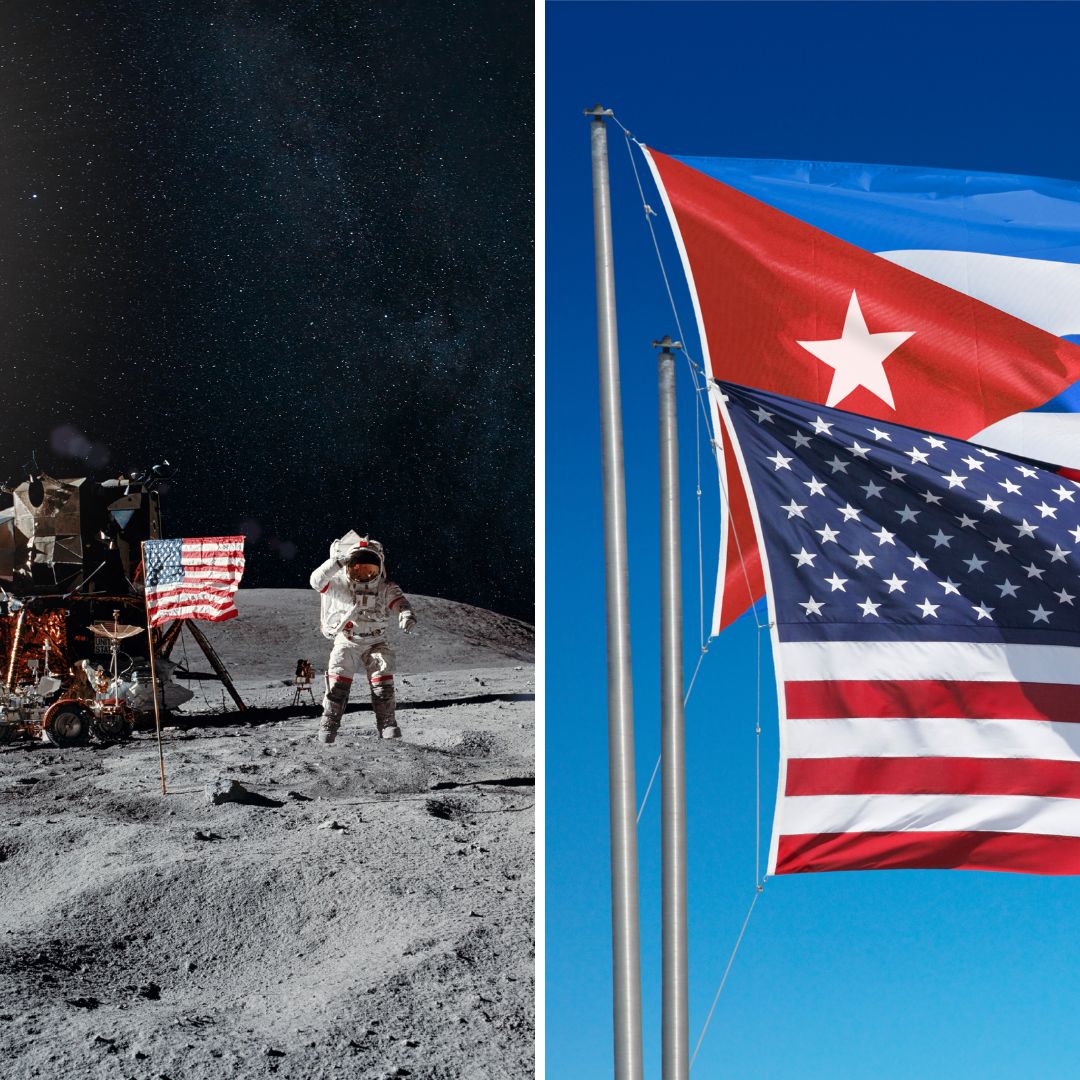 '1- 1969 - Neil Armstrong e Buzz Aldrin se tornam os primeiros humanos a caminharem na Lua. 2- 2015 - Estados Unidos da América e Cuba retomam as relações diplomáticas. ' - 20 de julho
