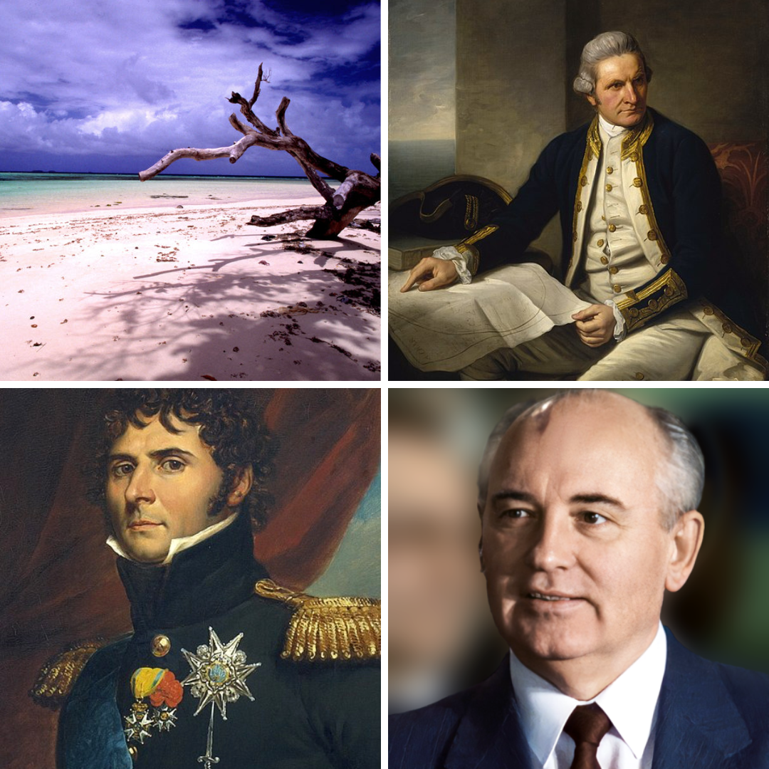 lhas Marshall, James Cook, Jean-Baptiste Bernadotte e Mikhail Gorbatchov