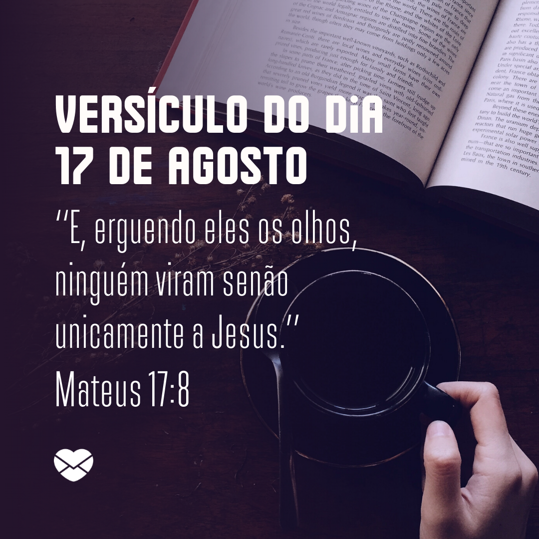 'Versículo do dia 17 de agosto “E, erguendo eles os olhos, ninguém viram senão unicamente a Jesus.” Mateus 17:8 .  '-17 de agosto