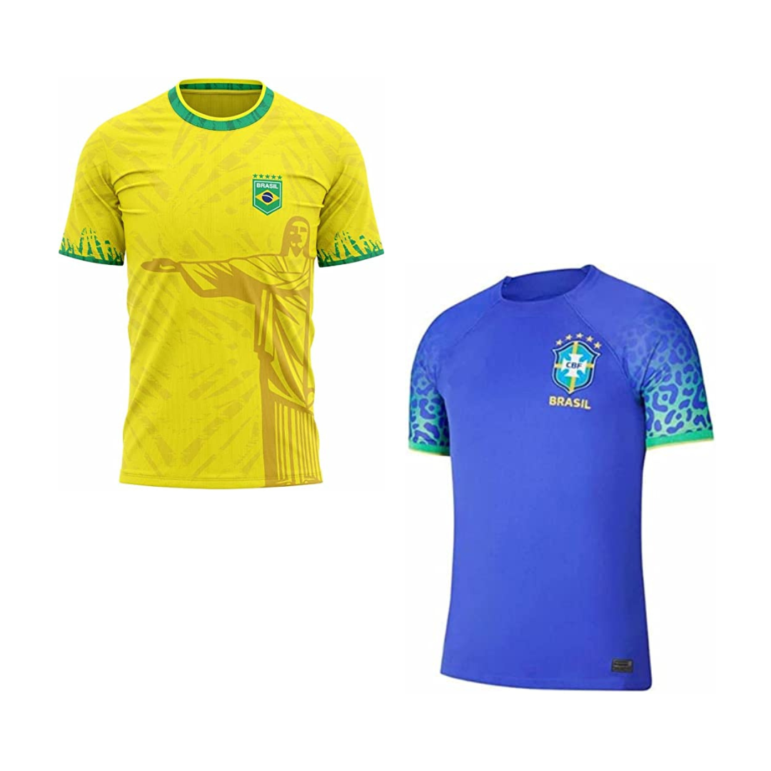 'Duas camisetas de time. do Brasil. Uma amarela e outra azul.' - Presentes para o Dia dos Namorados