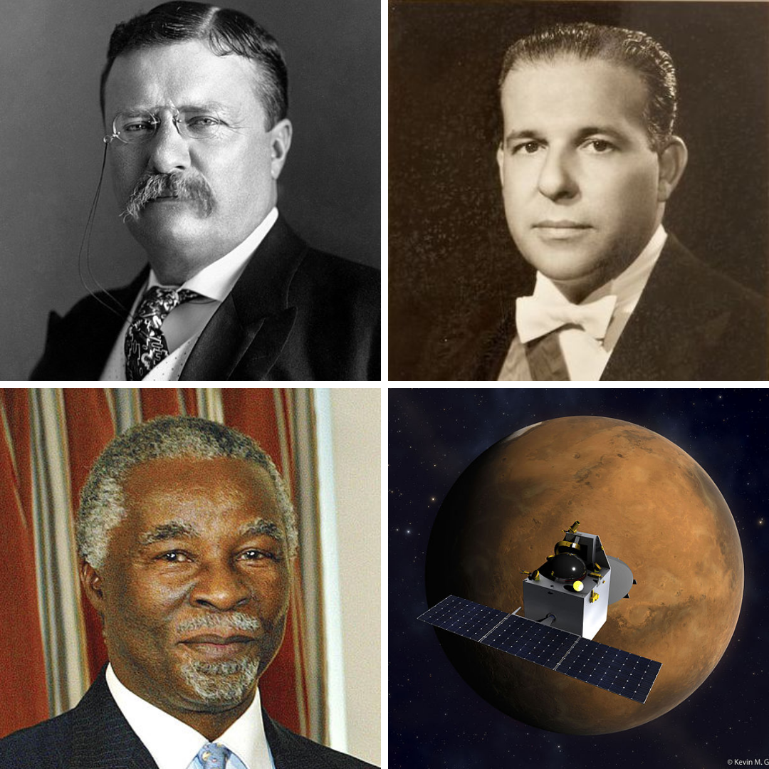 Montagem com fotos de Roosevelt, João Goulart , Thabo Mbeki e Mars Orbiter Mission.