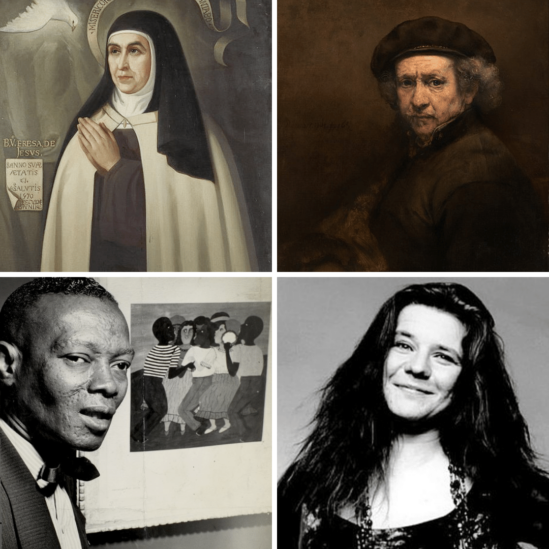 Montagem com fotos de Teresa, Rembrandt, Heitor e Janis Joplin.