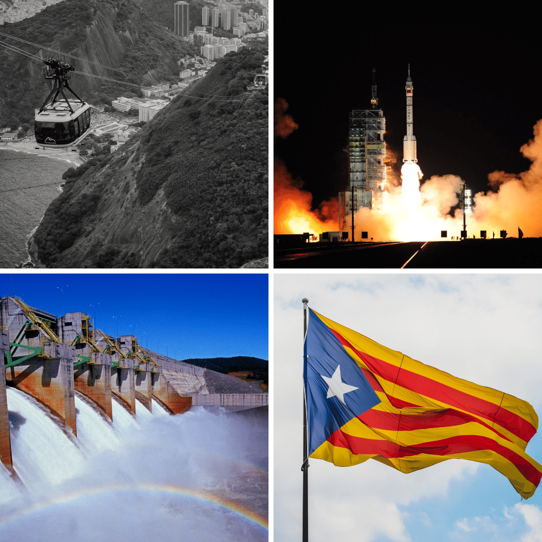 '1- 1912 - o bondinho do Pão de Açúcar, no Rio de Janeiro, é inaugurado. 2- 1961 - o primeiro foguete Saturno I é testado pela NASA. 3- 1982 – a água finalmente chega, pela primeira vez, até a Usina Hidrelétrica de Itaipu.. 4- 2017 - a independência da Catalunha é declarada.' -  27 de outubro