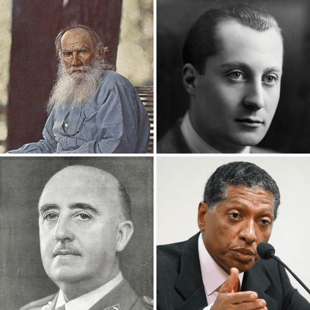 'Liev Tolstói, José Antonio Primo de Rivera, Francisco Paulino e Celso Roberto Pitta.' - 20 de novembro