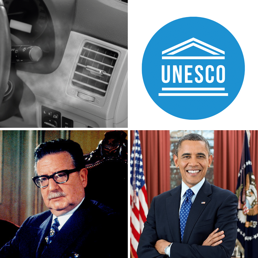 '1- 1939 - Primeiro carro com ar condicionado é apresentado em Chicago, nos Estados Unidos. 2-1949 - A UNESCO é fundada. 3- 1970 - Salvador Allende se torna presidente do Chile por meio de eleições abertas. 4-2008 - Barack Obama é eleito presidente dos EUA.' -  4 de Novembro