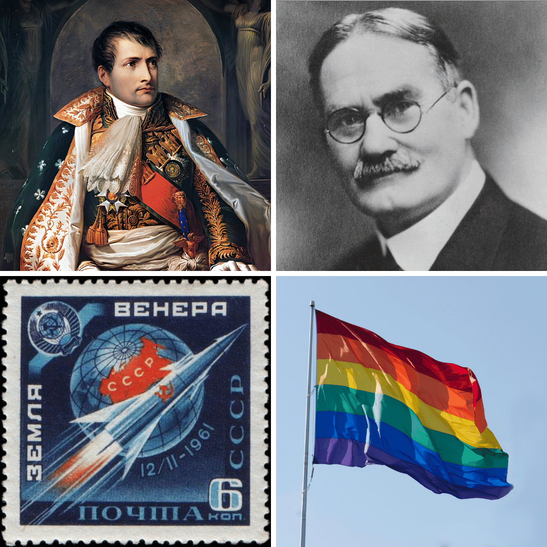 Napoleão, James Naismith, Venera 1 e Bandeira LGBT.