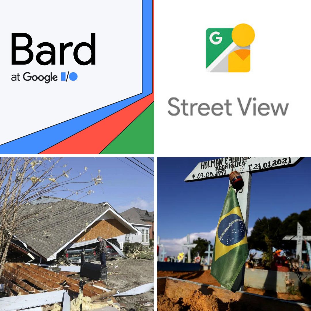 '1-21 - O Google lançou o Google Bard. 2- 23 - Google desativa o aplicativo Google Street View. 3- 25 - Tornado registrado no estado do Mississipi, Estados Unidos. 4- 28 - Brasil atinge a marca de 700 mil mortos pela Covid-19.”