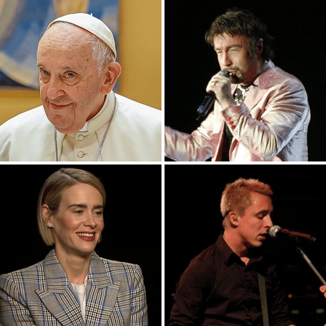 'Monategem com as fotos de Papa Francisco, Paul Rodgers, Sarah Paulson  e Ryan Key.'