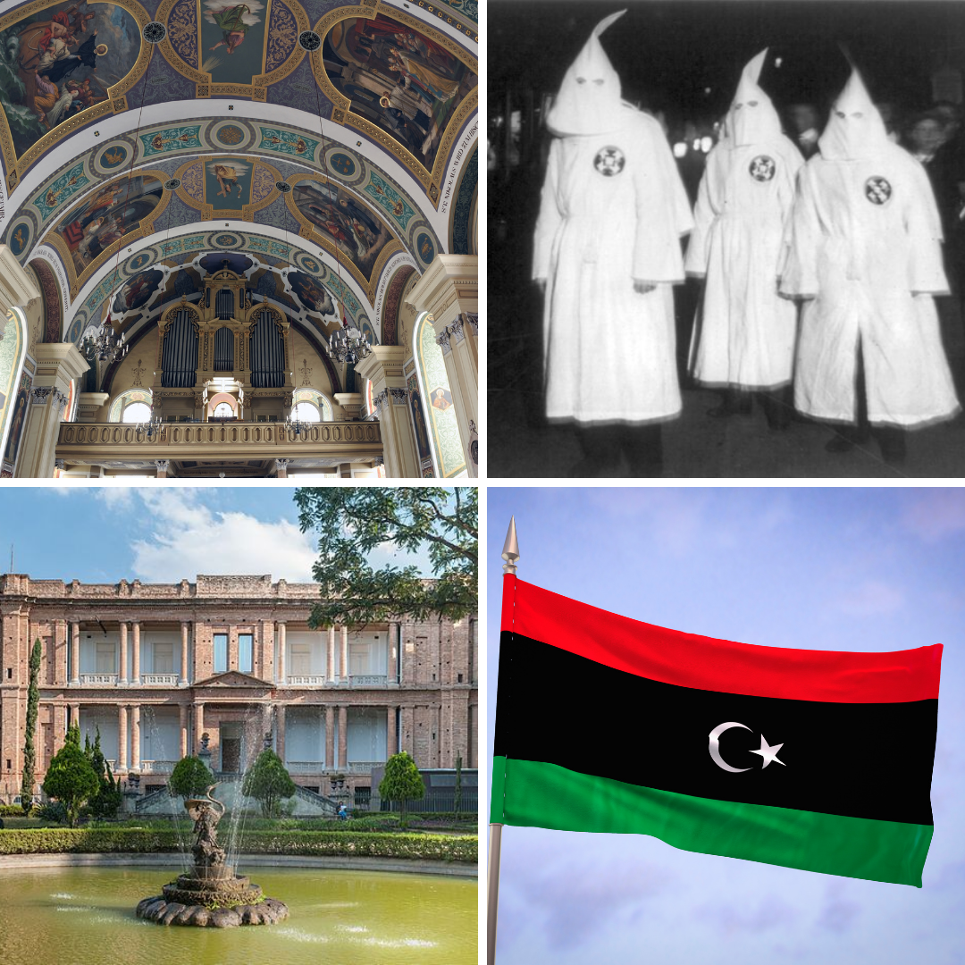 igreja de São Nicolas, Klu Klux Klan, Pinacoteca e  bandeira da Líbia.