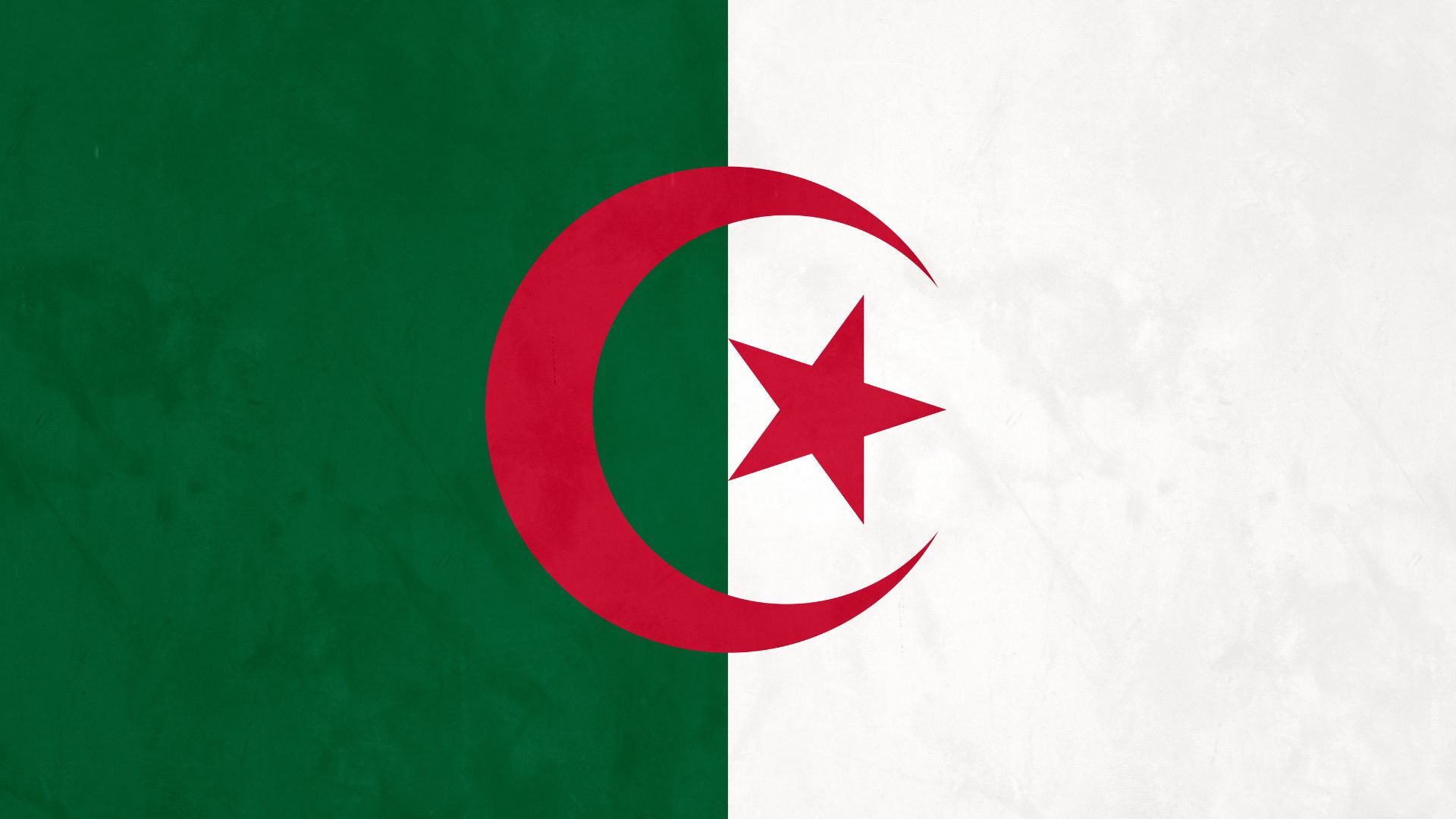 Imagem da bandeira da Argélia. A metade da bandeira é branca e a outra metade é verde e uma estrela vermelha ao centro.